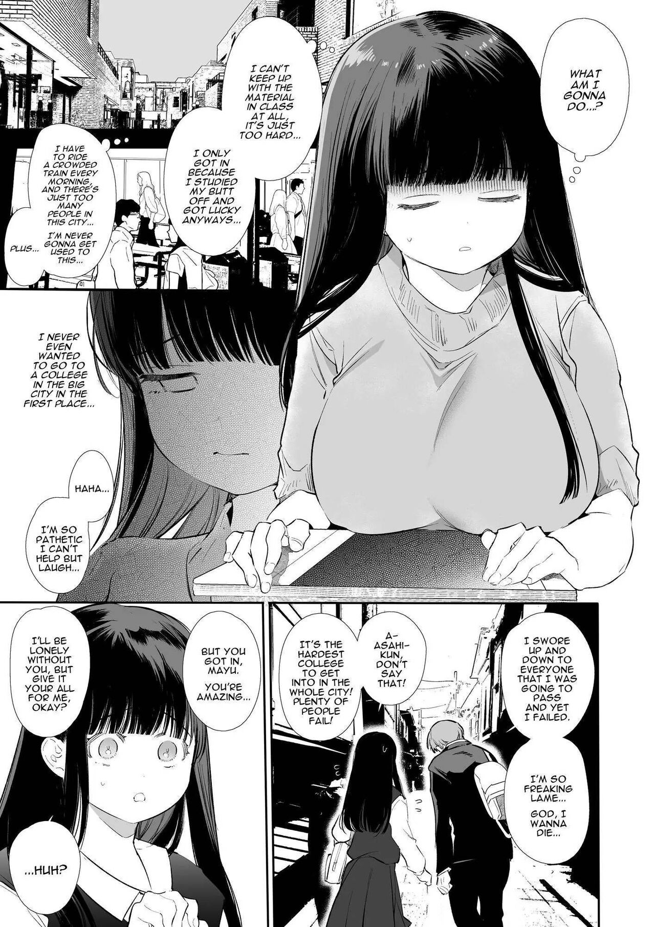 [Yatomomin (Yamamoto Tomomitsu)] Mayu-chan NTR ~Daigaku Shingaku no Tame Joukyou Shita Kanojo ga Onzoushi ni Tsukamari Dekiai Sarete Shimatta~ | Mayu-chan NTR ~Big Dick in the Big City~ [English] - Page 7