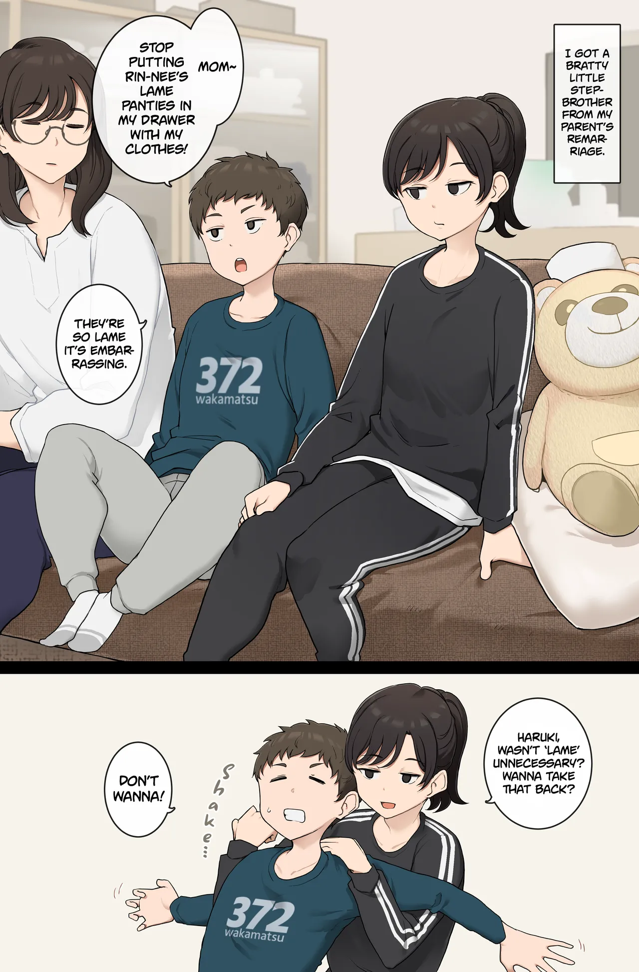 [Wakamatsu] Older Step-sister Teaches Her Cheeky Little Step-brother a Lesson | Namaiki Gitei o Kyoiku Suru o Gishi-chan [English] - Page 1