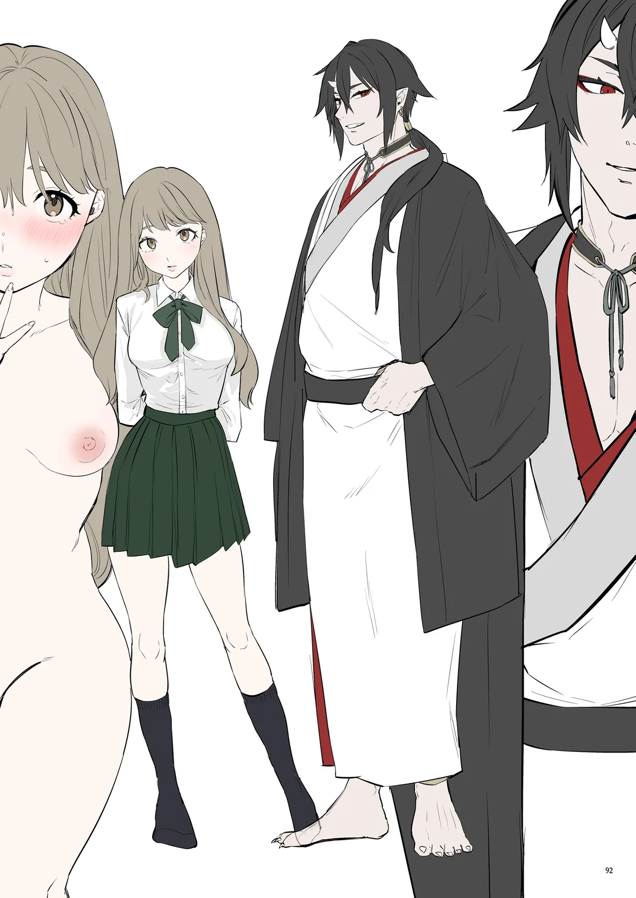 [Yomosugara (Ushio Kiyoshi)] Hana to Kasumi -Fuuin Sareteita no wa Kichiku Do-S na Ore-sama-kei Shikigami deshita- page 93 original parody - kissing big breasts hentai manga - read online free