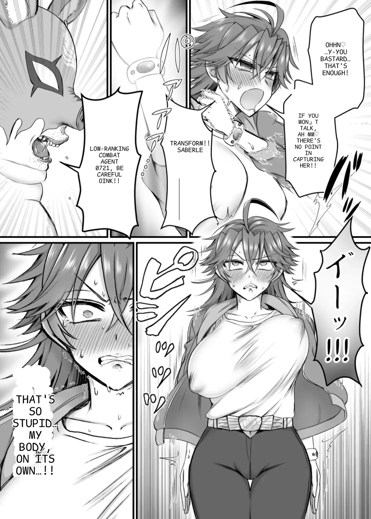 [Amaia Okashi Seisakusho (Moegi Oji-san)] Saber Red ~Seigi no Zako Onna Sentouin Hero~ | Saber Red: The Heroic Female Combatant of Justice [English] page 16 original parody - rough translation big breasts hentai manga - read online free