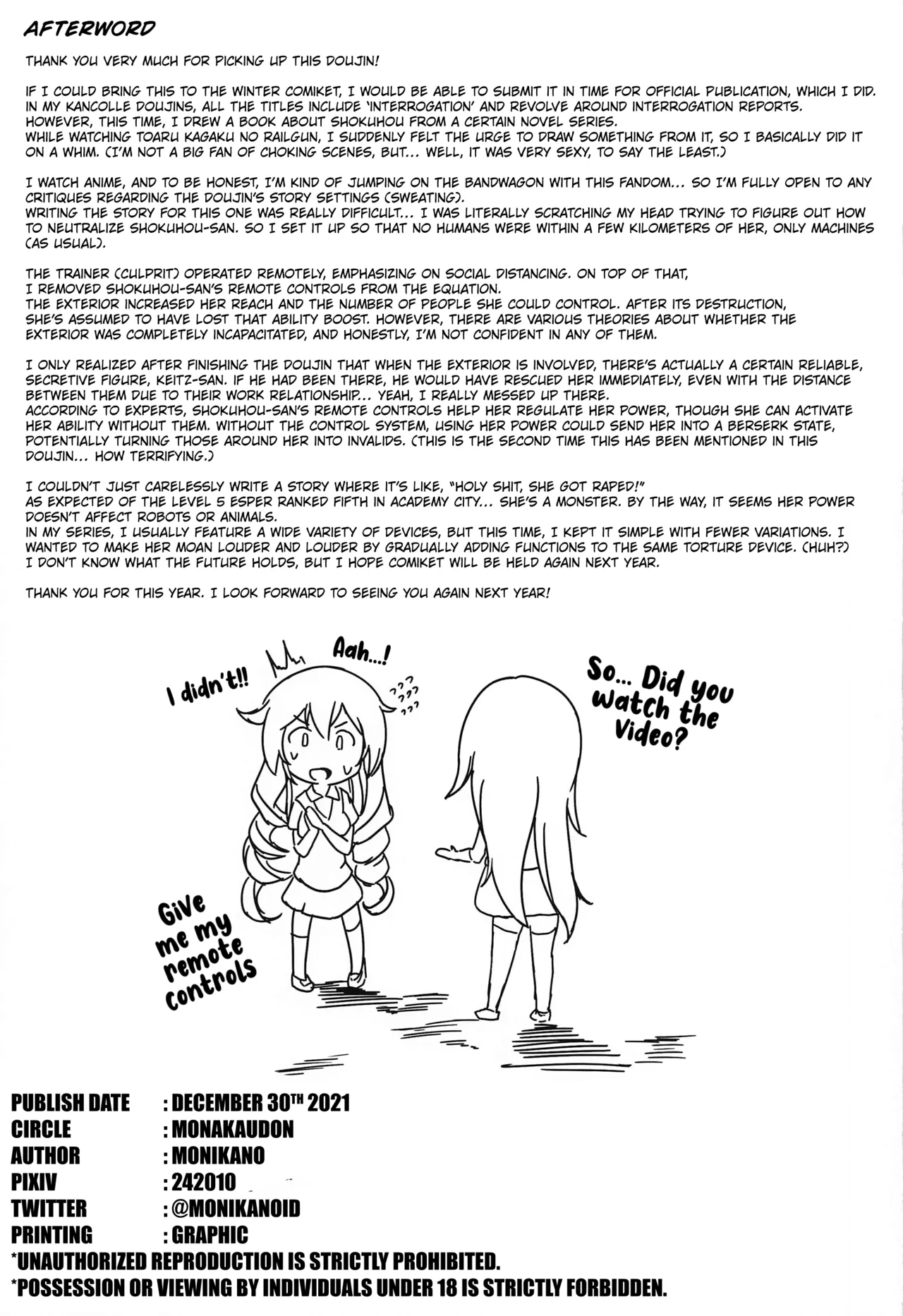 Chounouryokusha Shokuhou Misaki Jinmon Chousho | The Interrogation Record of Shokuhou Misaki the Esper - Page 18