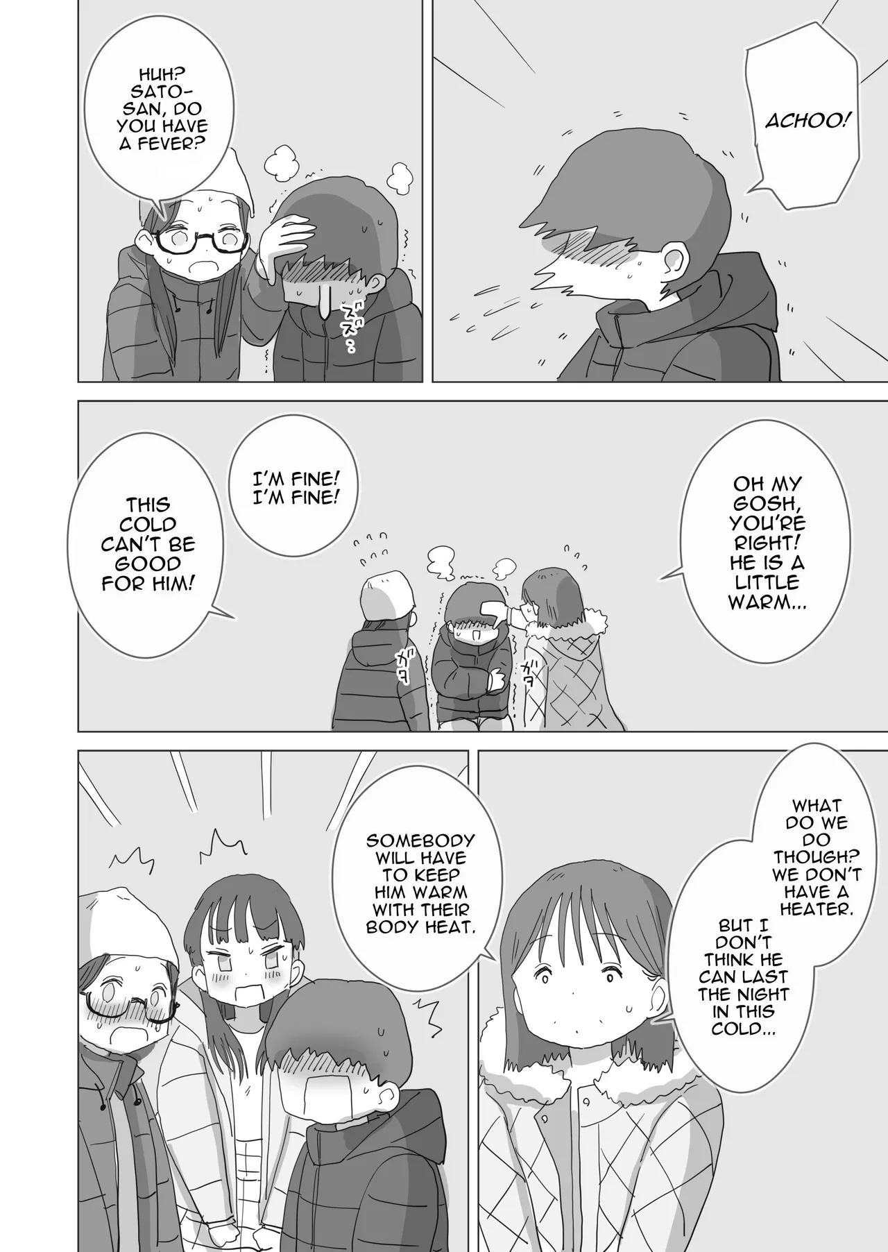 [Hiyashi Makura] Aru Ooyuki no Tsumetai Yoru Boku no Ie no Futon no Naka de Beit-saki no Onnanoko-tachi ga Naisho de Micchaku Atatame Ecchi Shite Kureta. | One Cold Snowy Night, My Colleague Secretly Had Intimate Warm-up Sex With Me Under The Bed Sheets. [English] [Darg777 Translations] - Page 11