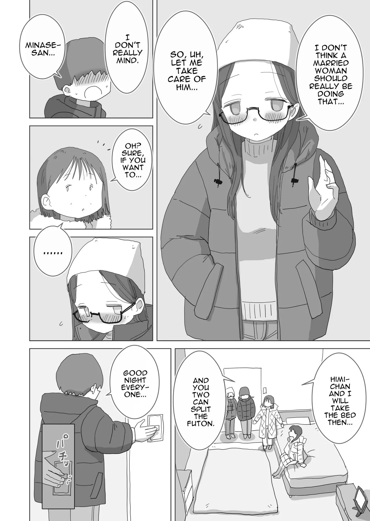 [Hiyashi Makura] Aru Ooyuki no Tsumetai Yoru Boku no Ie no Futon no Naka de Beit-saki no Onnanoko-tachi ga Naisho de Micchaku Atatame Ecchi Shite Kureta. | One Cold Snowy Night, My Colleague Secretly Had Intimate Warm-up Sex With Me Under The Bed Sheets. [English] [Darg777 Translations] page 13 original parody - glasses story arc hentai manga - read online free