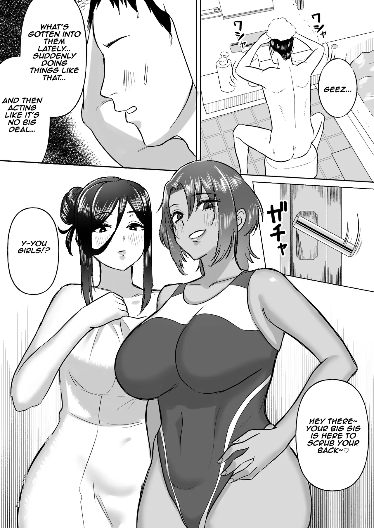 Dekai Osananajimi-tachi ni Hasamarete Ase Daku Harem Ecchi | Harem Sex Sandwiched Between My Huge Childhood Friends page 23 original parody - virginity leg lock hentai manga - read online free