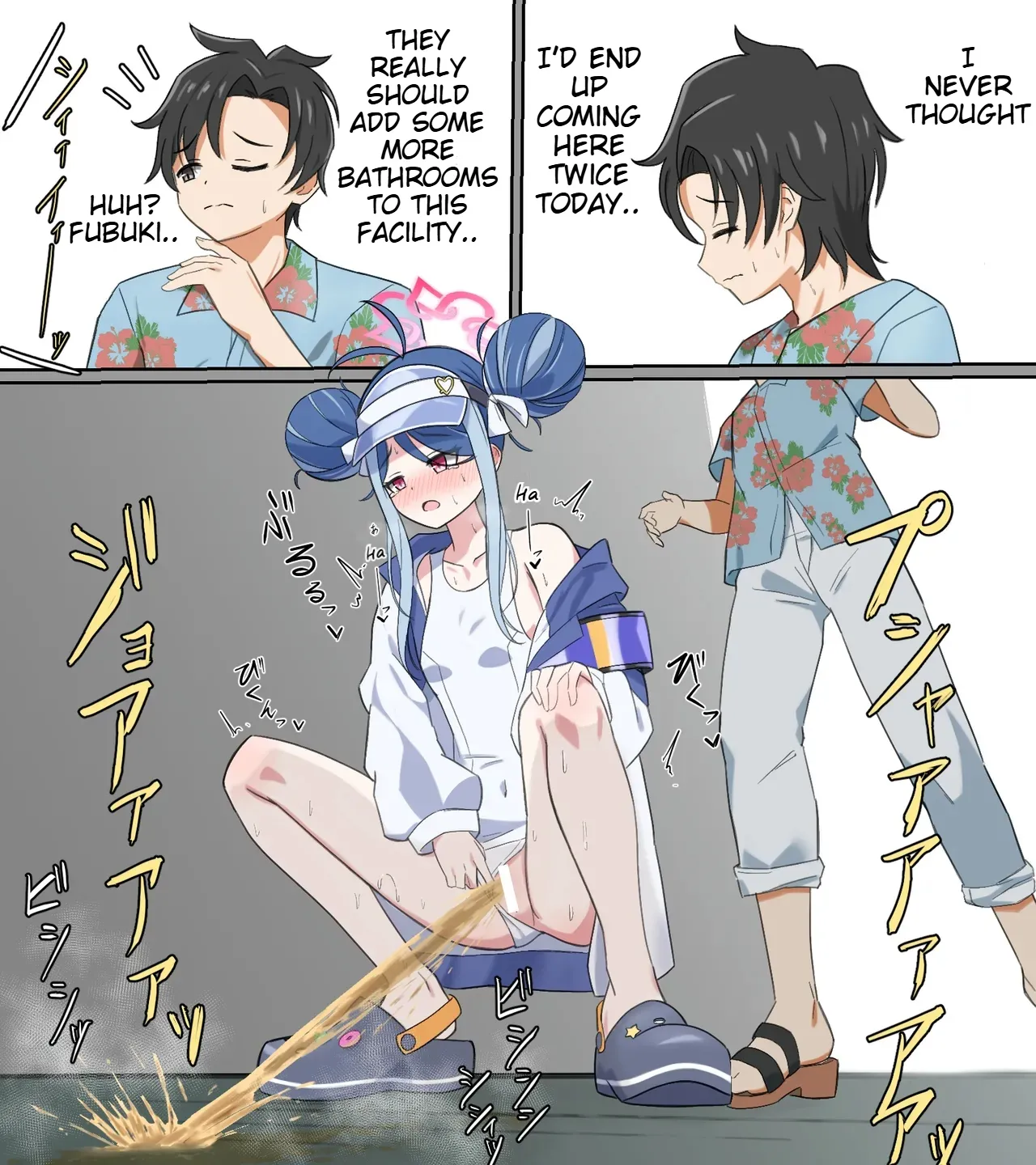 saving peeing! page 10 featuring sensei blue archive parody - swimsuit urination hentai manga - read online free