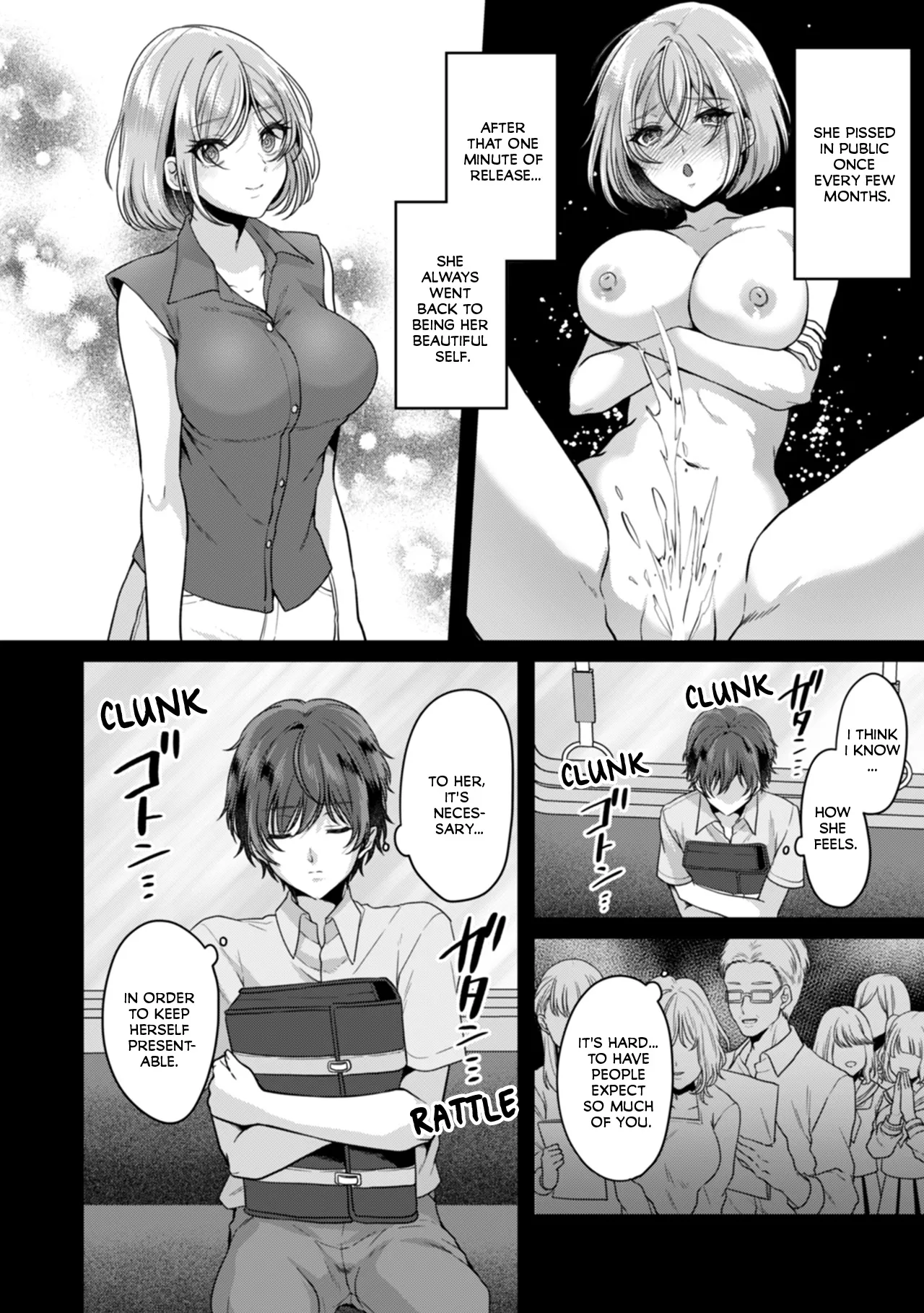 Manin Densha de Shikkin Sunzen!? Chikan Danshi no Ijiwaru na Yubi de Ikasare Tsuzuketa OL | Almost Pissing on a Crowded Train?! #1-16 page 203 - big breasts chastity belt hentai manga - read online free