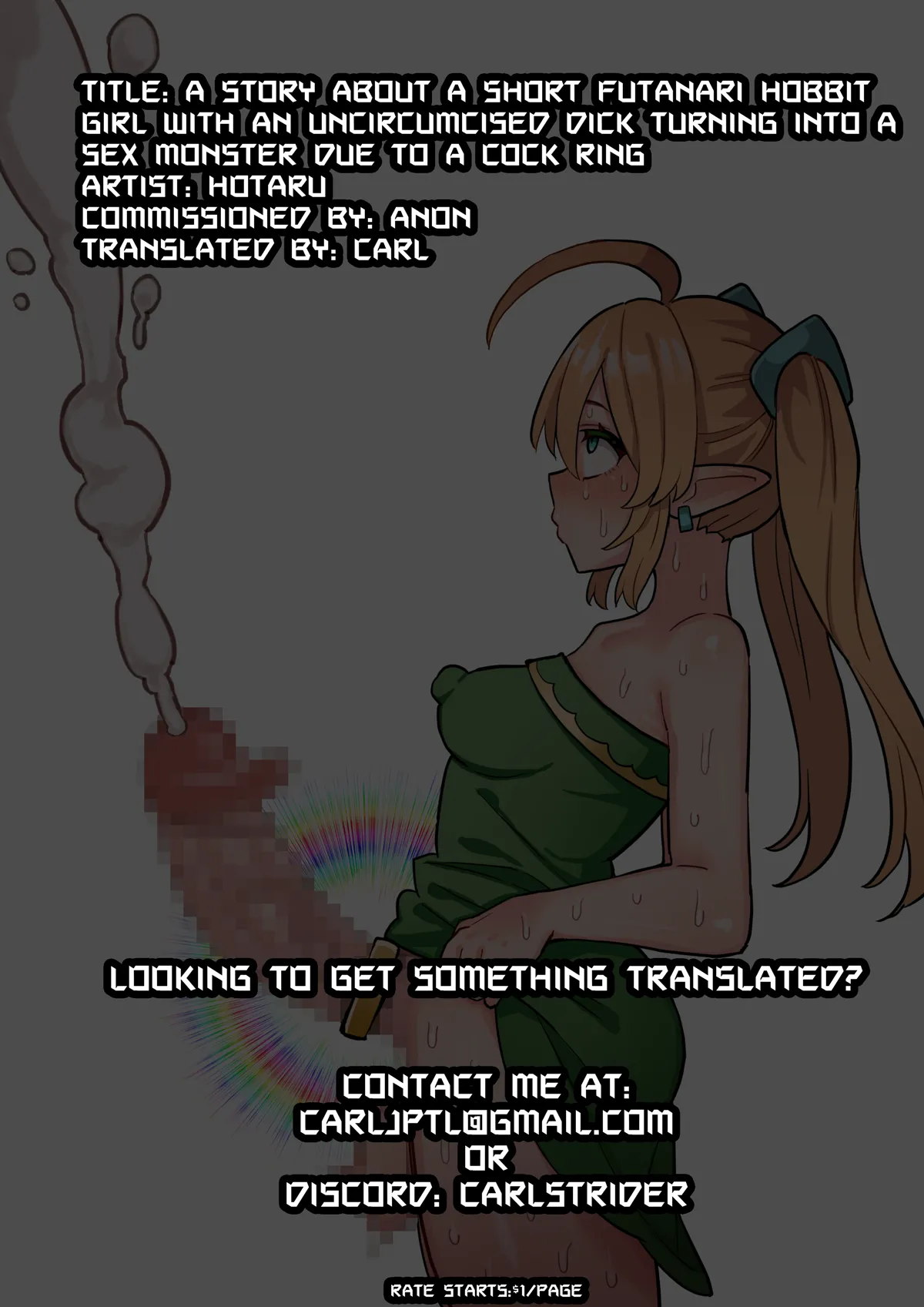 [Hota Home (Hotaru)] Deka Chinpo Shasei wa Chou Kimochi Ii! ~Tanshou Houkei Futanari Hobbit Shoujo ga Mahou no Cock Ring de Zetsurin Kyokon-sei Juuka suru Hanashi~ | Cumming with a big dick feels really good! A story about a short futanari hobbit girl with an uncircumcised dick turning into a sex monster because of a cock ring! [English] [CarlJPTL] page 85 original parody - futanari elf hentai manga - read online free