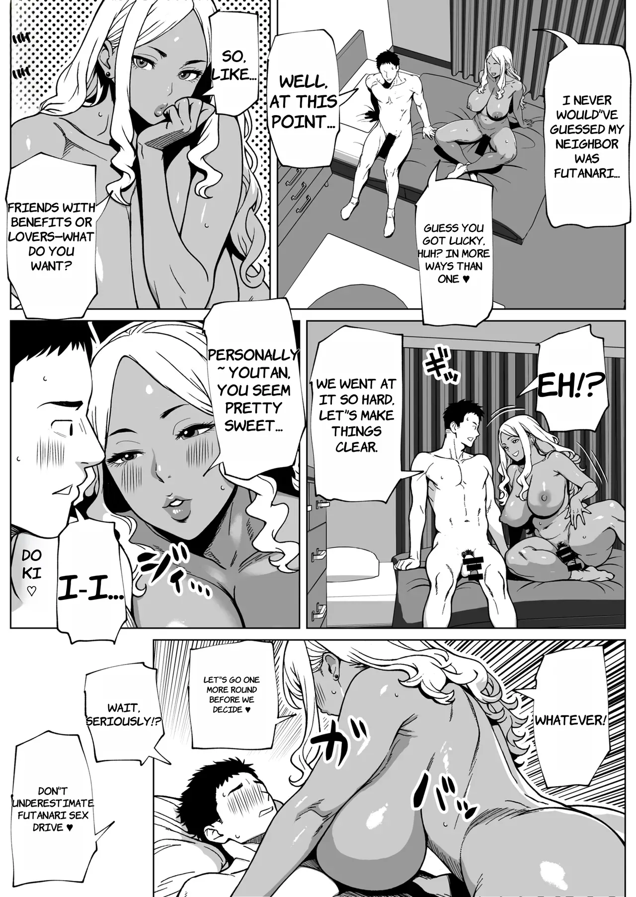 [bekobeko] Otonari-san wa Futanari Kuro Gal - English page 37 original parody - sole male nakadashi hentai manga - read online free