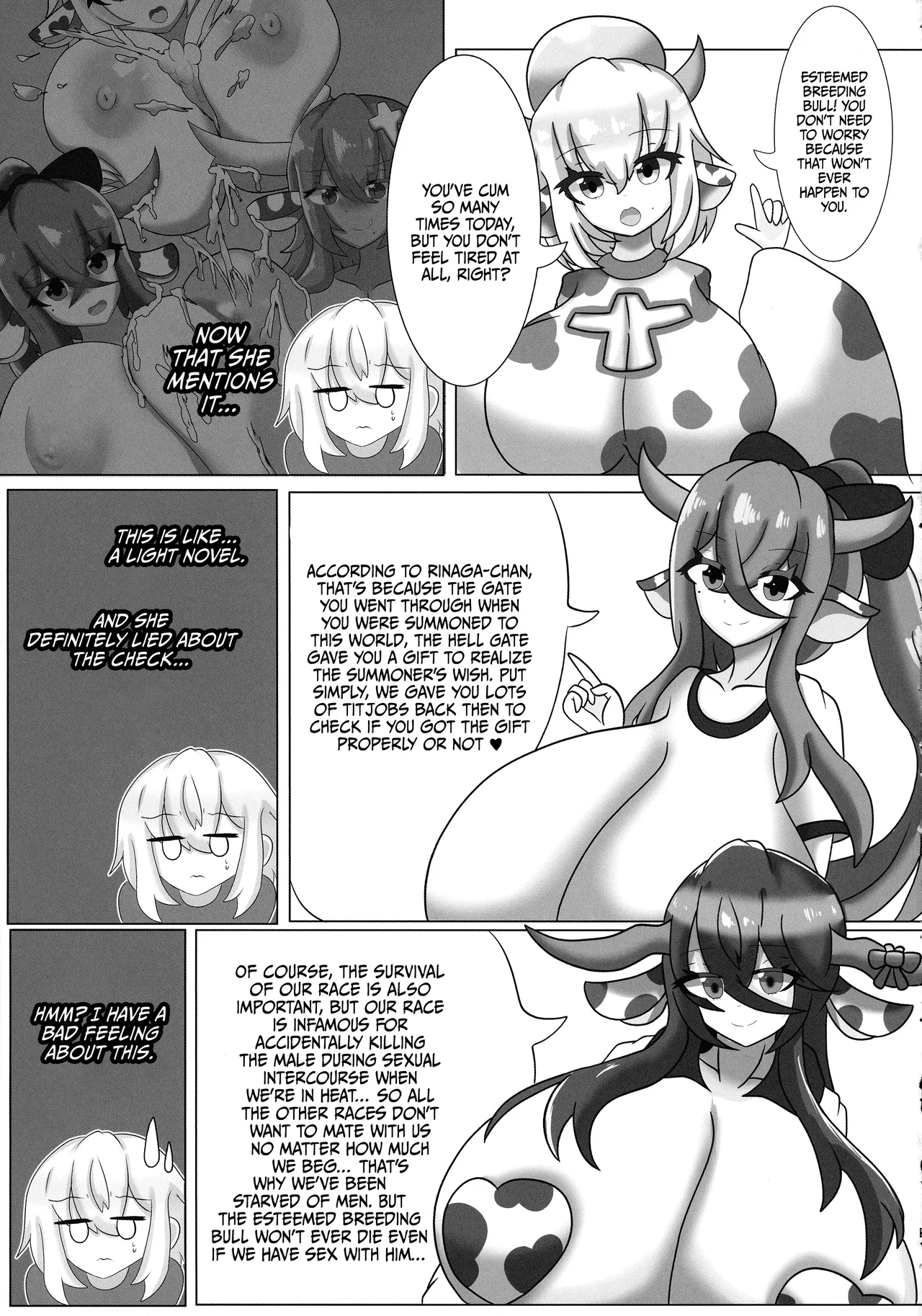 (C105) [Mellowsanchi (Amakaze Mellow)] HaraUshi Haramasete sukue Shounen to Nana-ri no Bakunyuu Ushiko | HaraUshi - Rescue by Impregnation! The Boy and the Seven Busty Cowgirls [English] {Doujins.com} page 21 original parody - sole male paizuri hentai manga - read online free