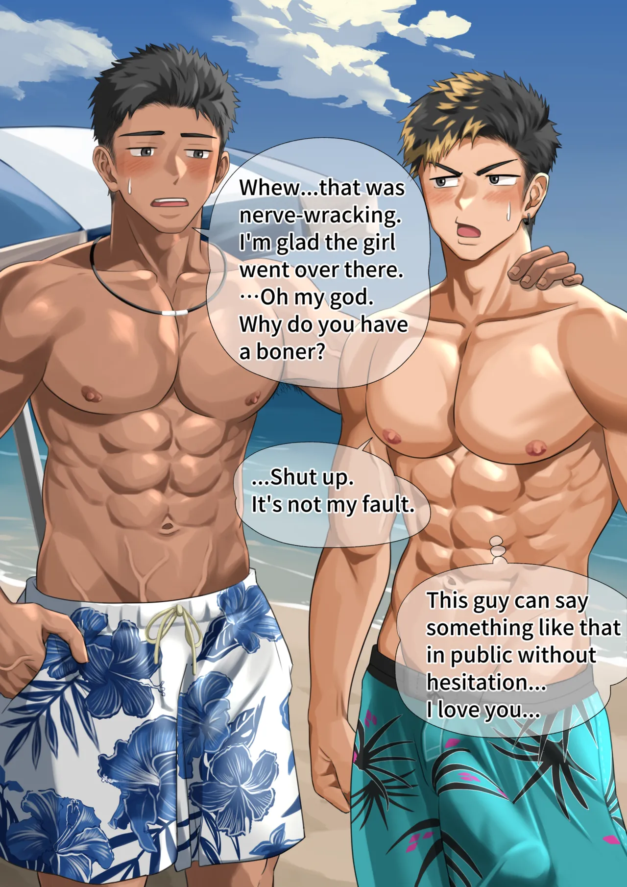 [motyaki] ビーチで逆ナン…(p10.)【ENG】 (Pixiv Fanbox) page 16 original parody - males only yaoi hentai manga - read online free