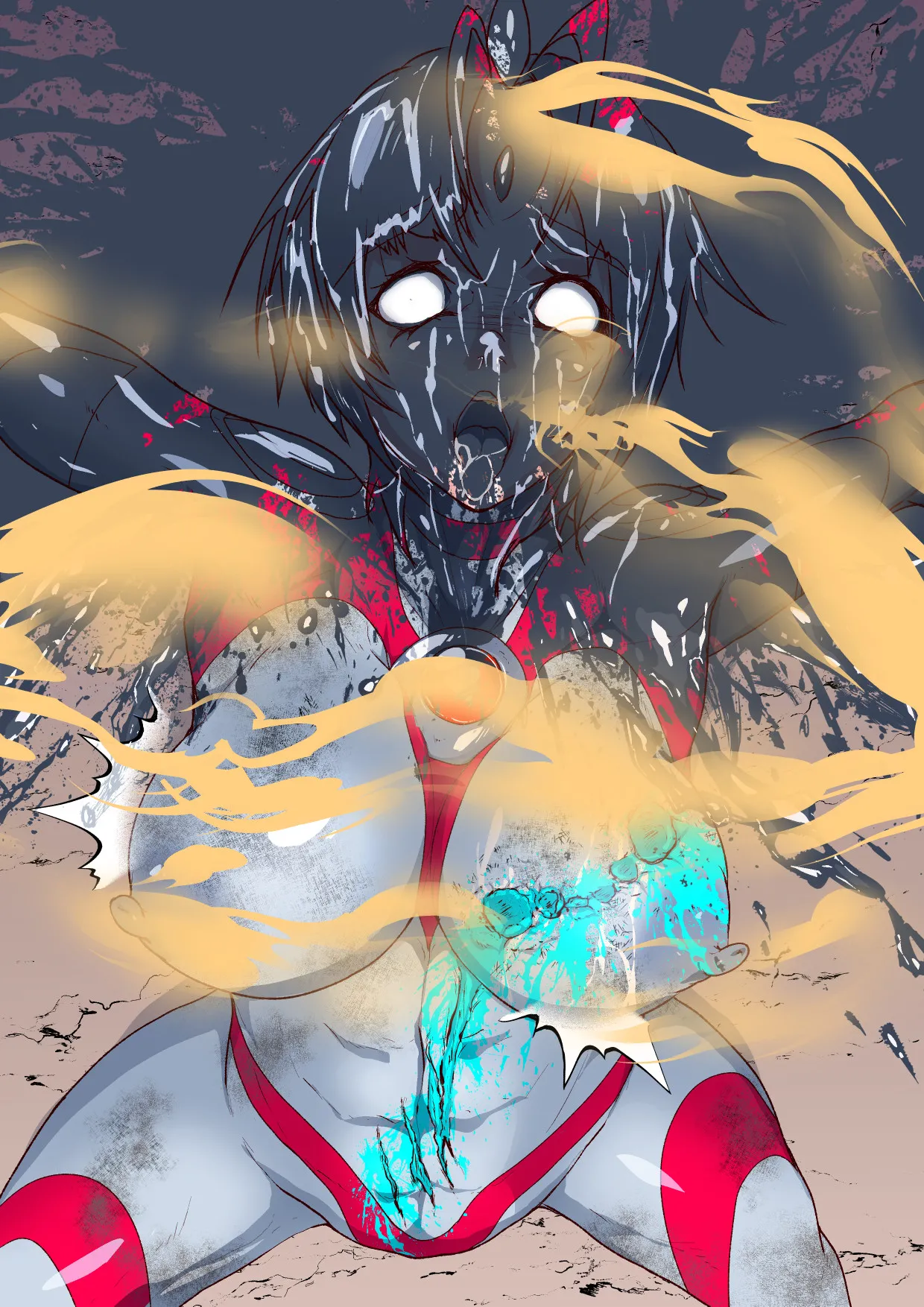 アトラルクスネオン6～汚されたヒロイン!モンスターの分泌液でグチャドロ無様大敗北!泡吹き失神KO巨大ヒロイン!巨大で凛々しいヒロインも負ければでっけぇゴミ箱イキ! page 17 featuring ultrawoman ultraman parody - giantess hentai manga - read online free