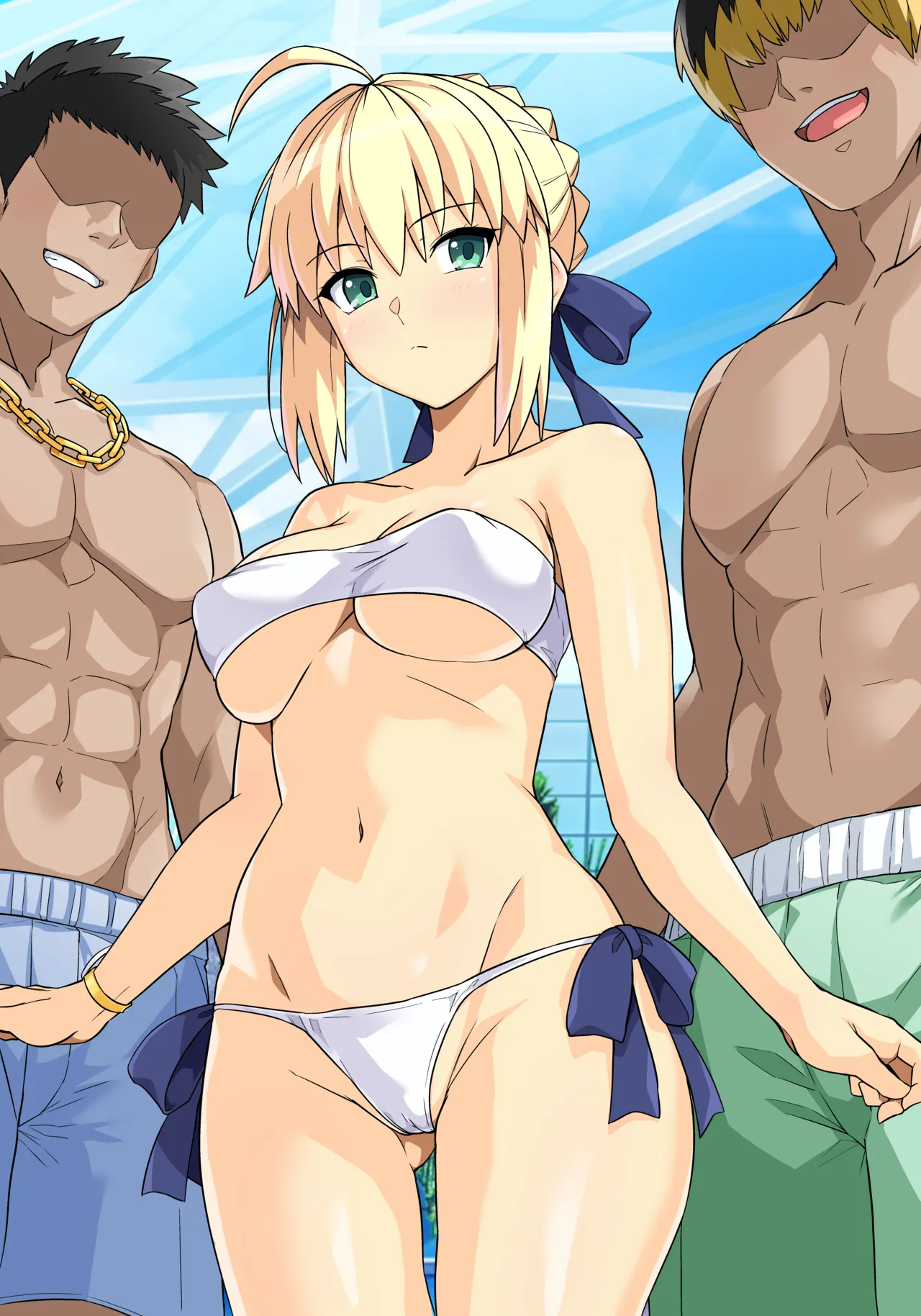 Saber-san Yarimoku Nanpamachi Pool Hen + Omake Mini CG Shuu page 54 featuring rin tosaka fate stay night parody - kissing swimsuit hentai manga - read online free