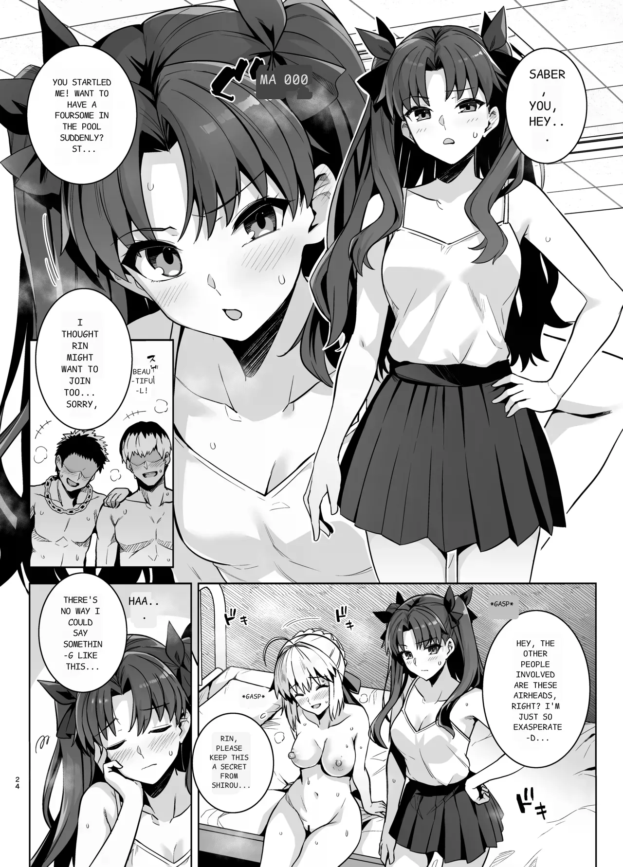 Saber-san Yarimoku Nanpamachi Pool Hen page 27 featuring rin tosaka fate stay night parody - kissing swimsuit hentai manga - read online free